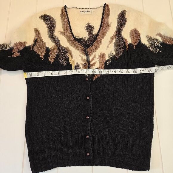 Vintage Magnolia Cardigan Sweater Size‎ M Dynasty 80's Angora Black Gold Ivory - Picture 8 of 9